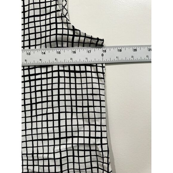 Eileen Fisher Textured Crepe Grid Long Shell  XXS Bateau-Neck Black White - Picture 5 of 6